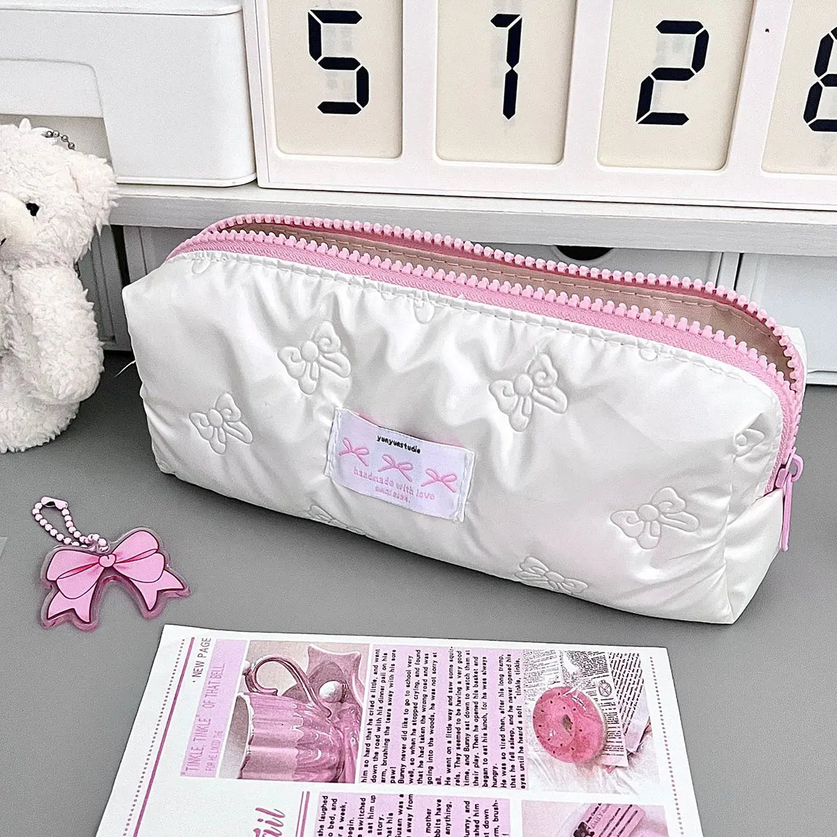 Pink Bow Pencil Case with Large Capacity Storage