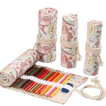 Canvas Roll-Up Pencil Case with Multi-Slot Storage