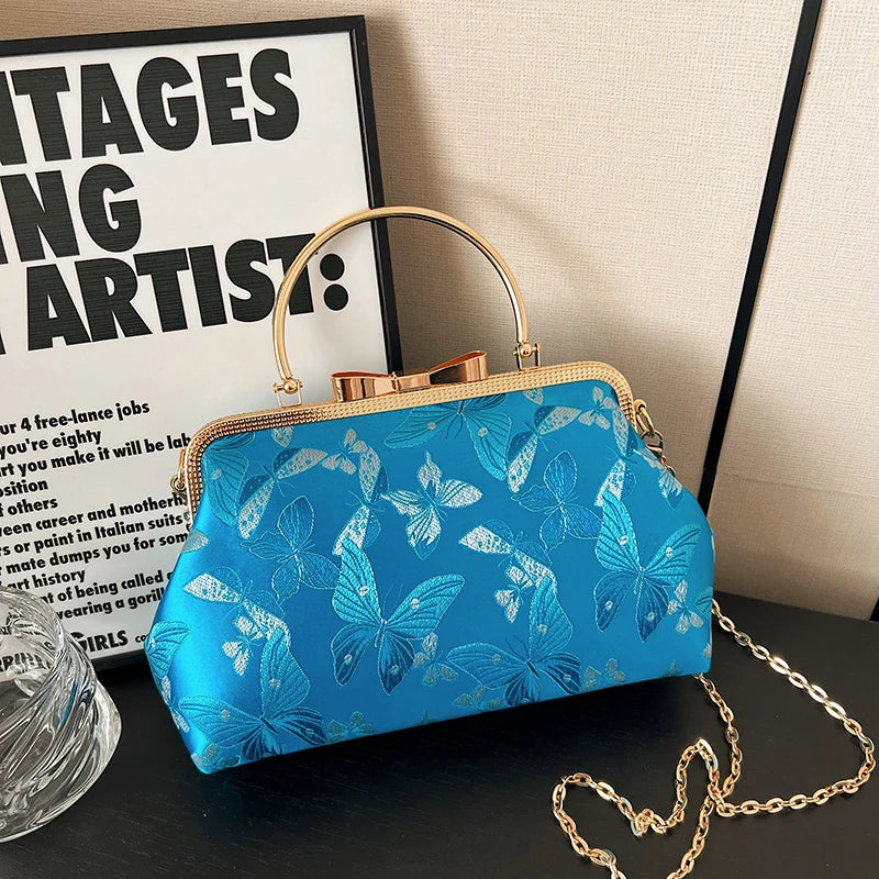 Vintage Embroidered Chain Clutch Handbag