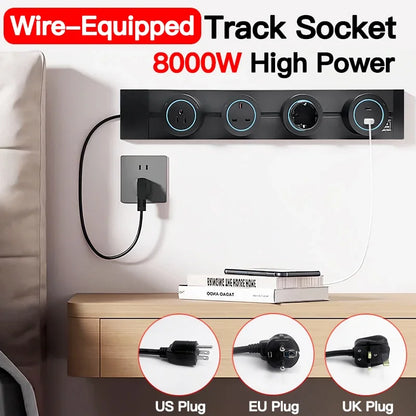 Wall Power Track Socket – USB Type-C Charging & Multi-Plug Outlet