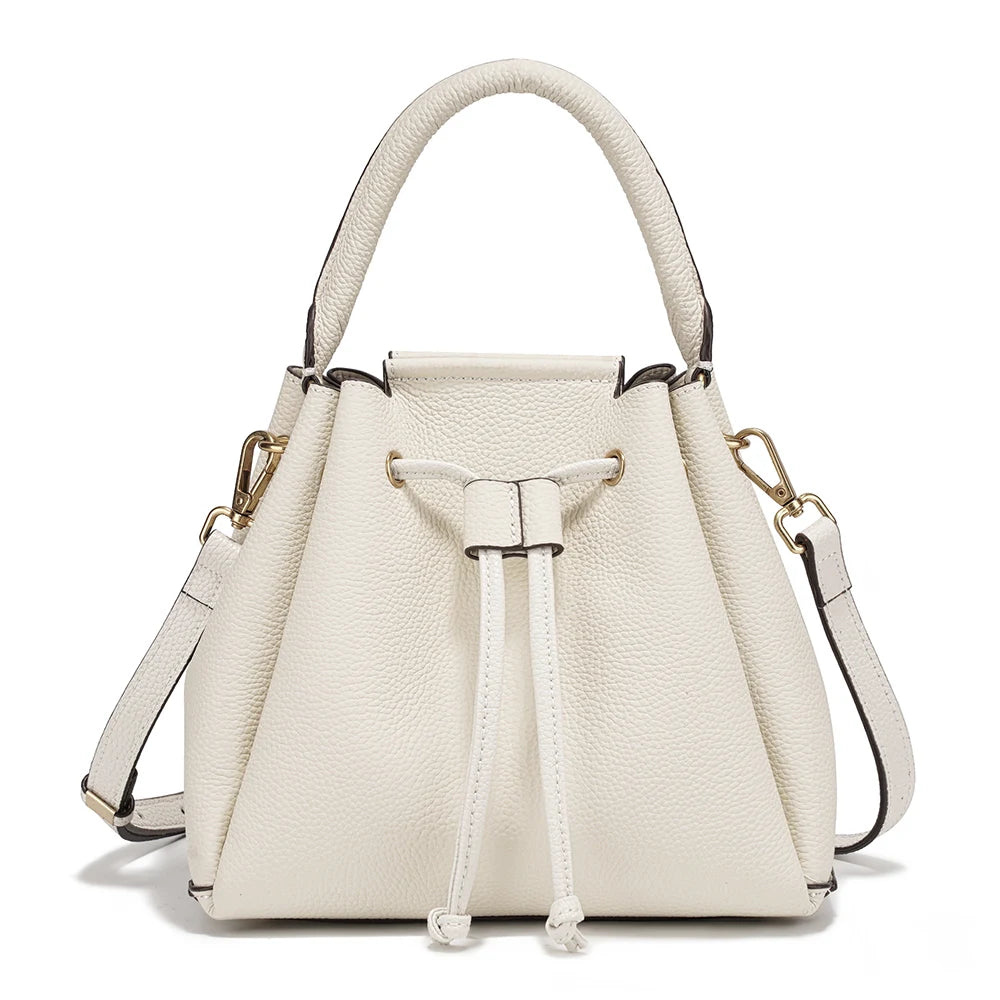 Genuine Leather Top-Handle Bucket Bag