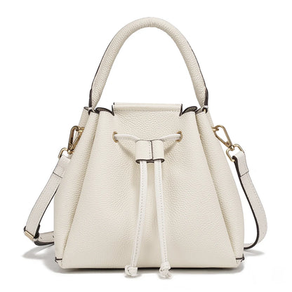 Genuine Leather Top-Handle Bucket Bag