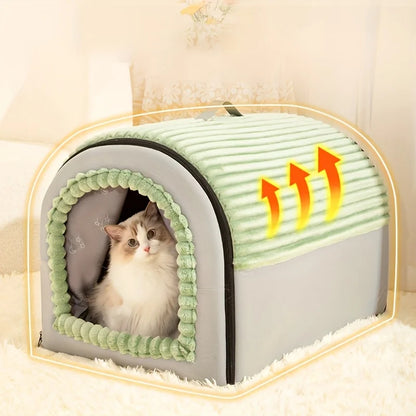 Enclosed Pet House with Door Curtain