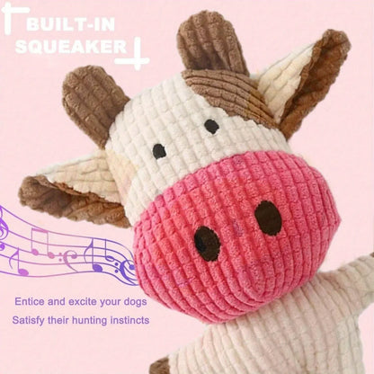 Corduroy Cow Squeaky Dog Toy