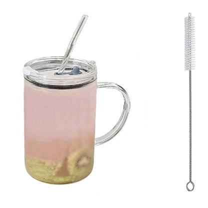 1000ml Glass Tumbler with Straw & Lid