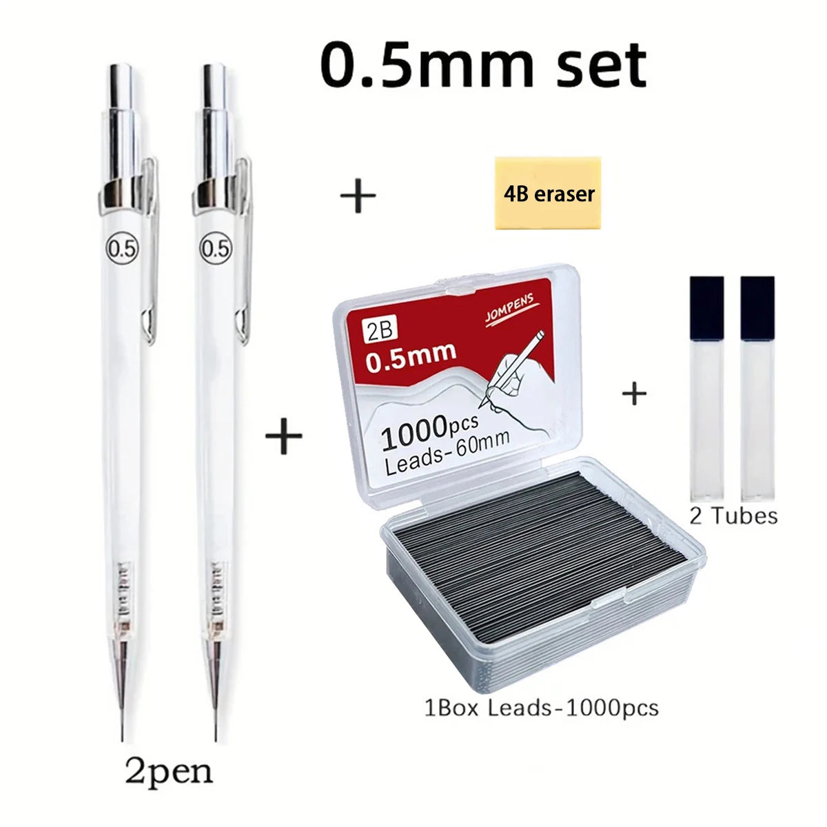 Transparent Mechanical Pencil Set with 2B Lead Refills