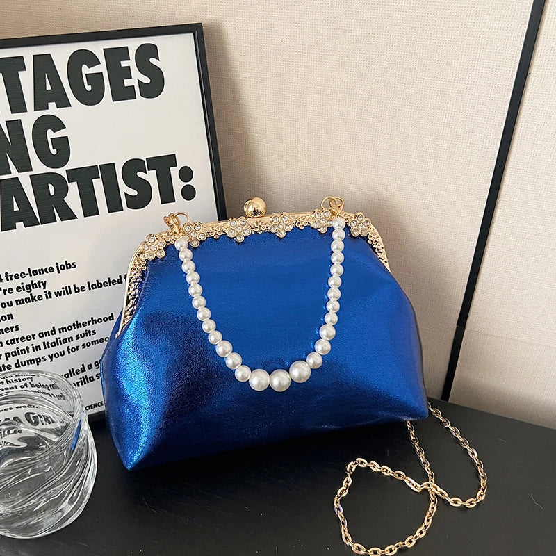 Luxury Pearl Chain Minaudière Shoulder Bag