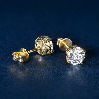 14K Gold Moissanite Screw Back Earrings