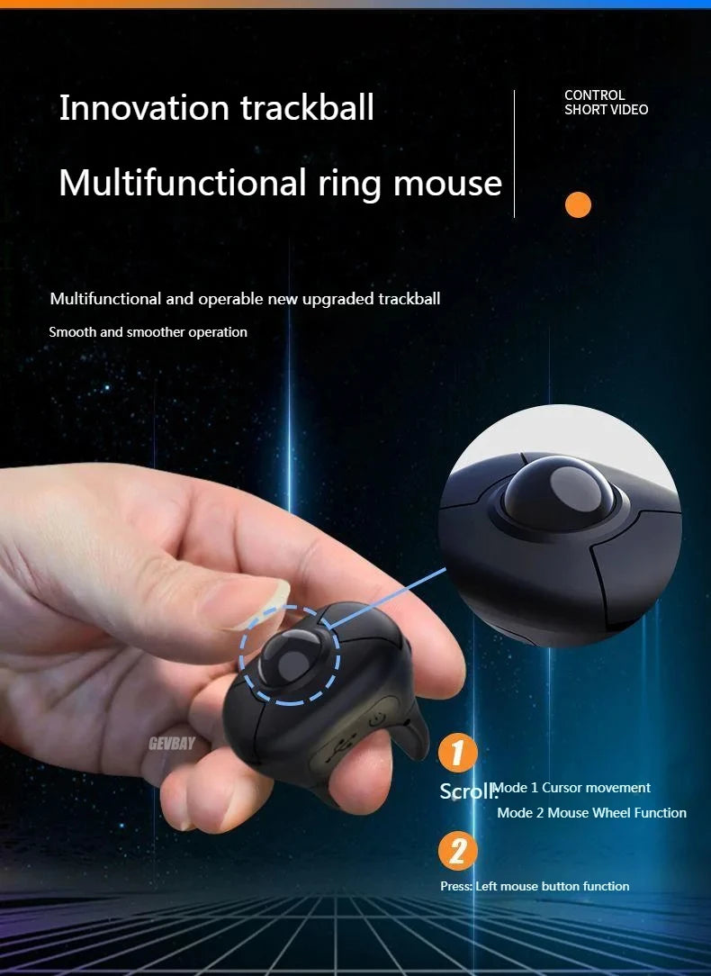 Wireless Finger Ring Trackball Mouse with Bluetooth & 2.4GHz