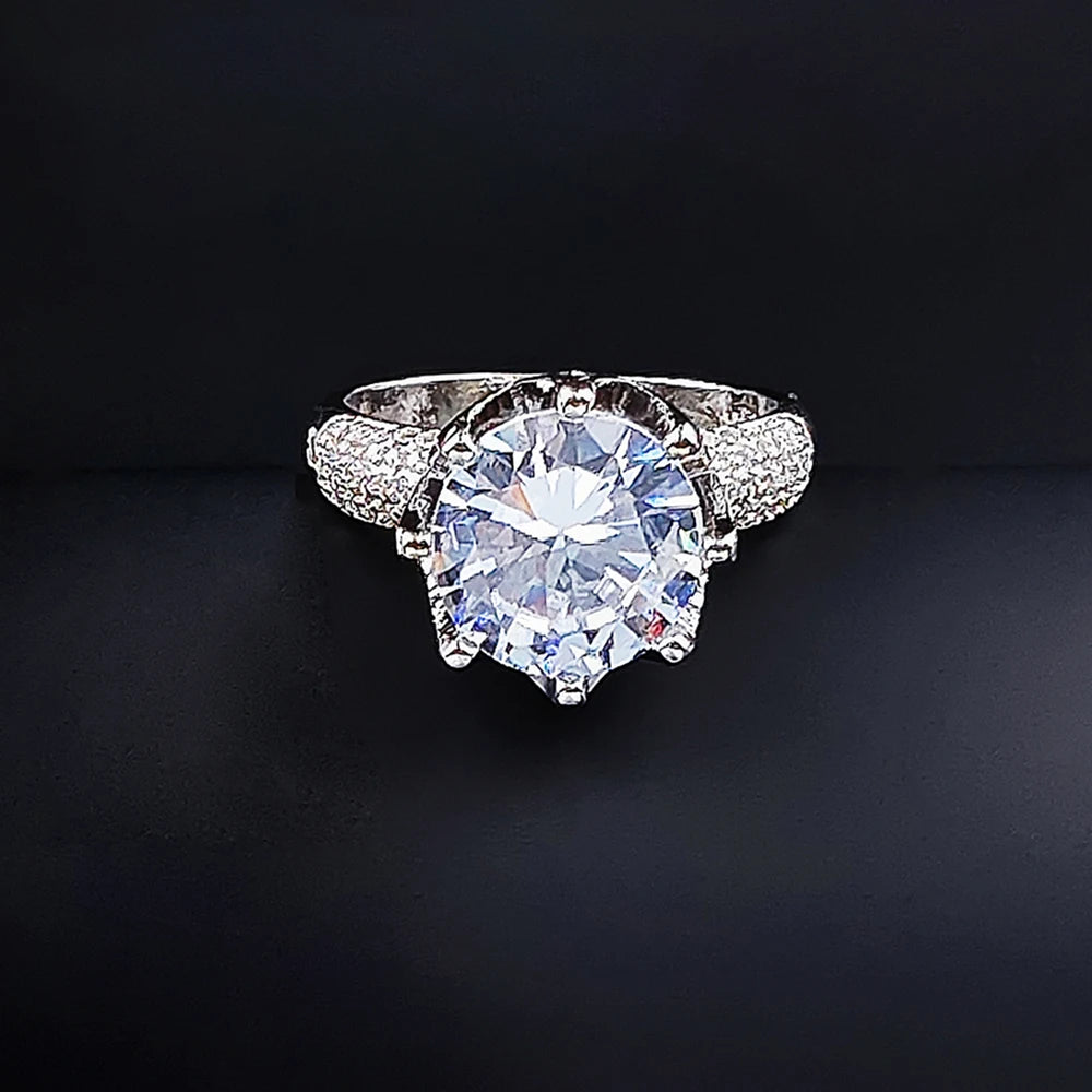 Silver-Plated Flower Cubic Zirconia Ring