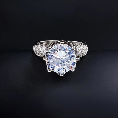 Silver-Plated Flower Cubic Zirconia Ring