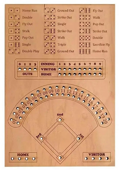 Wooden Baseball Dice Board Game
