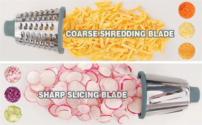 3-in-1 Rotary Cheese Grater & Vegetable Slicer with Stainless Steel Blades