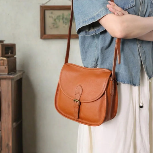 Genuine Leather Retro Saddle Crossbody Bag
