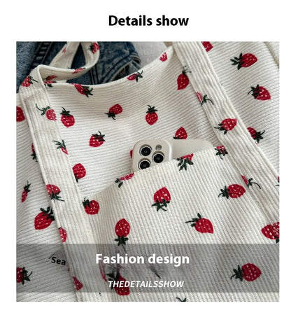 Corduroy Strawberry Print Tote Bag