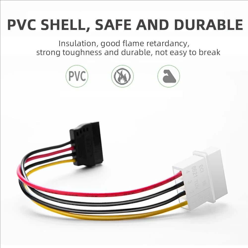 Dual SATA 15-Pin & 4-Pin Molex Power Splitter Cable for PC Hard Drives and SSDs