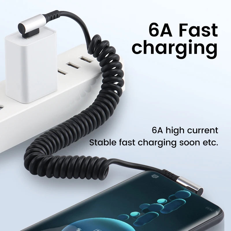 90° Retractable USB-C Fast Charging Cable