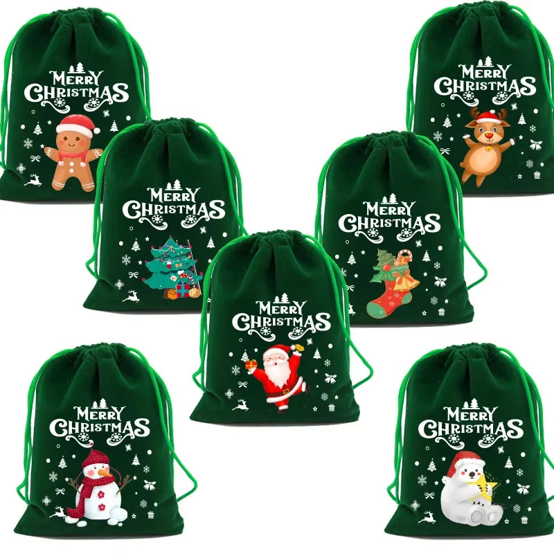 5-Piece Christmas Velvet Drawstring Gift Bags
