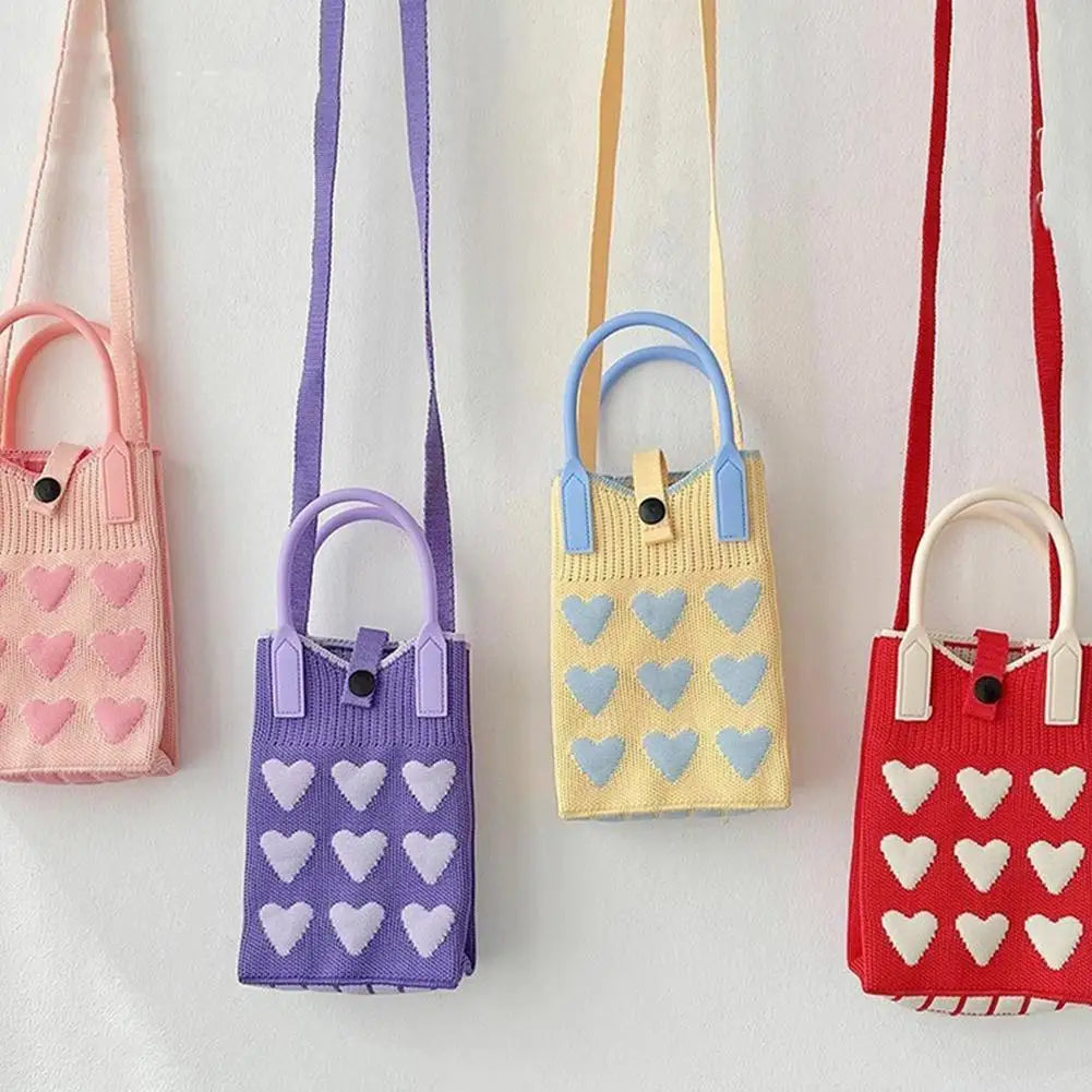 Knitted Heart Mini Crossbody Phone Bag