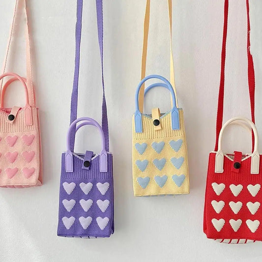 Knitted Heart Mini Phone Crossbody Bag