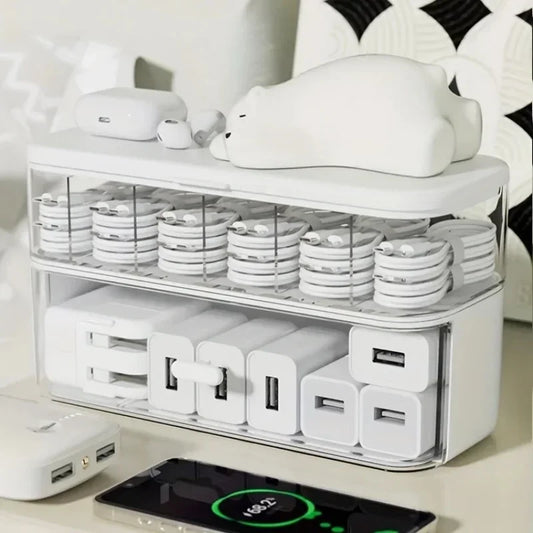 Cable Organizer Storage Box with 14 Wire Ties