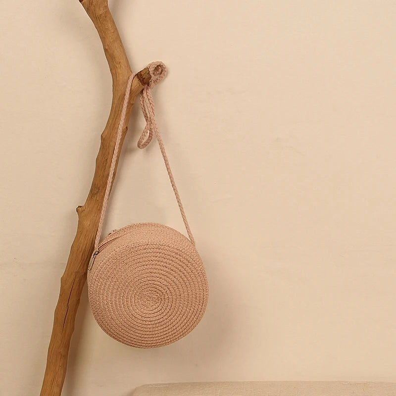 Handwoven Round Straw Crossbody Bag