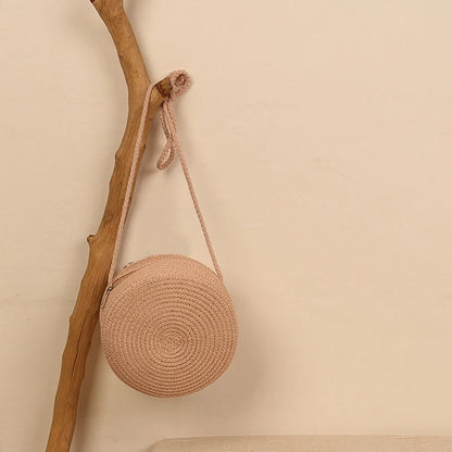 Handwoven Round Straw Crossbody Bag