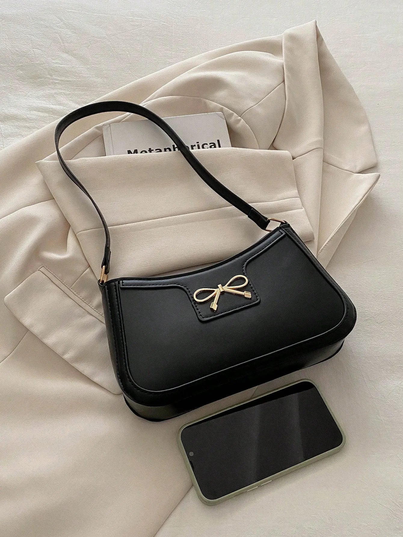 Women’s Bow Accent PU Leather Shoulder Bag