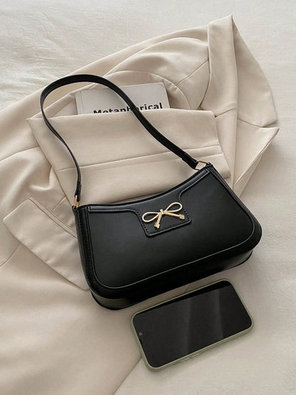 Women’s Bow Accent PU Leather Shoulder Bag