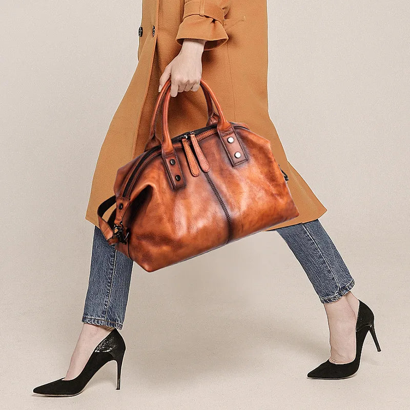 Johnature Genuine Cowhide Leather Hobo Bag
