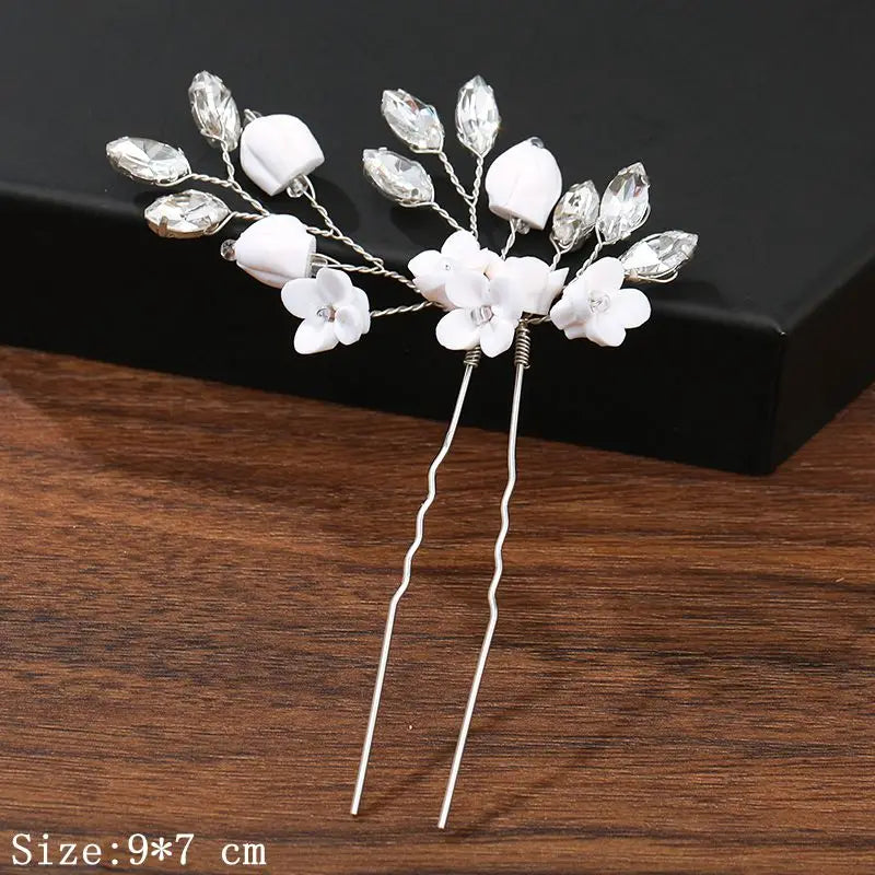 Pearl Rhinestone Flower Hair Pins