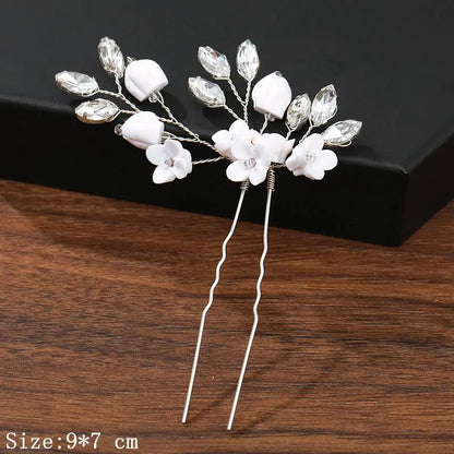 Pearl Rhinestone Flower Hair Pins