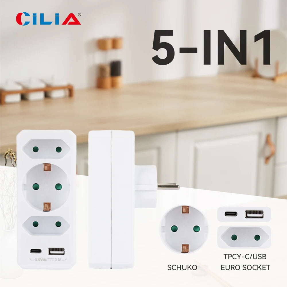 5-in-1 Wall Outlet Extender with USB & USB-C