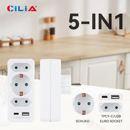 5-in-1 Wall Outlet Extender with USB & USB-C