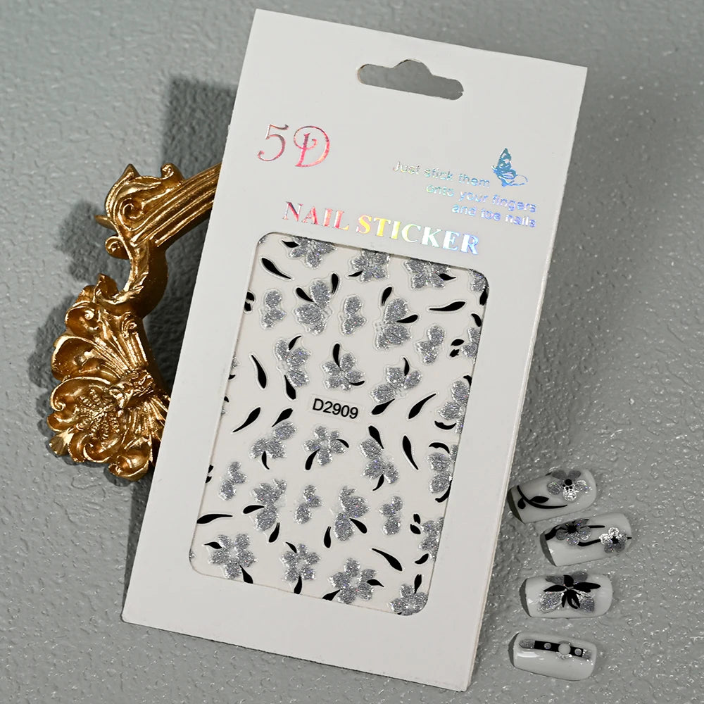 5D Glitter Floral Nail Art Stickers