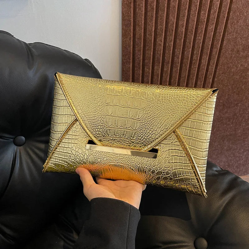 Crocodile Pattern Envelope Clutch Bag for Women
