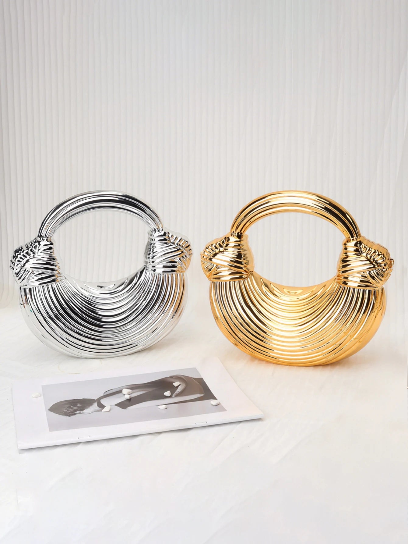 Gold Acrylic Minaudiere Evening Clutch with Chain Strap