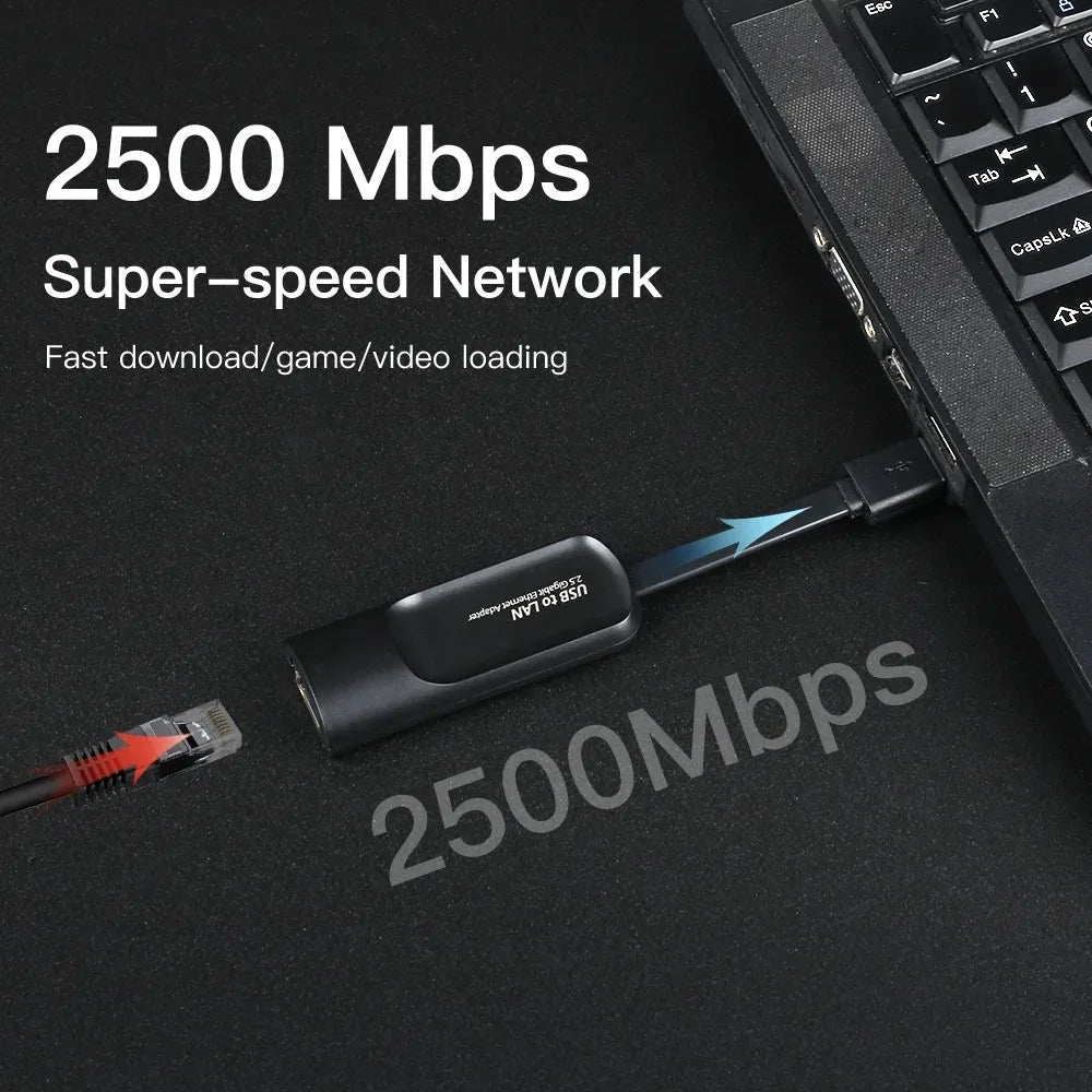 Kebidumei 2.5Gbps USB-C to RJ45 Ethernet Adapter