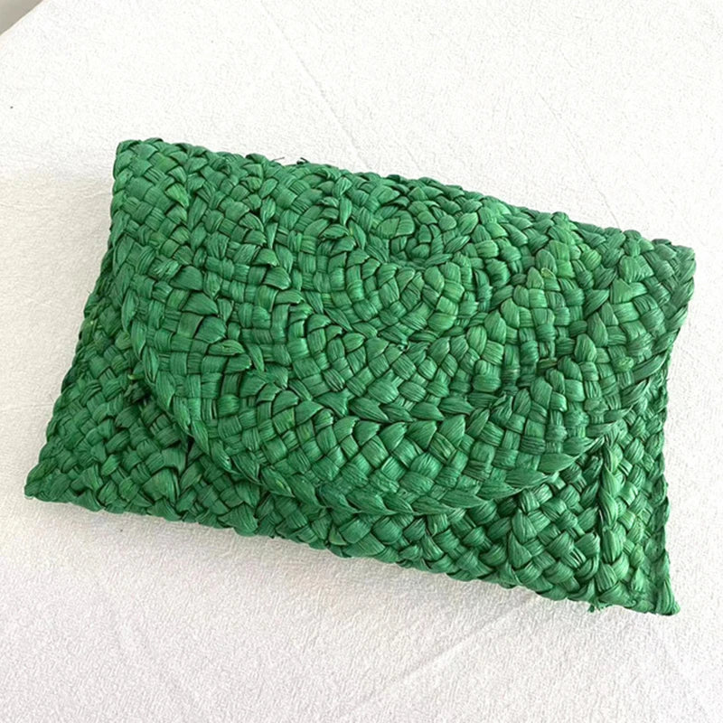 Women’s Handwoven Straw Envelope Clutch Bag