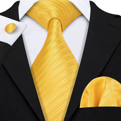 Barry Wang Jacquard Striped Silk Men's Tie Pocket Square Cufflinks Set