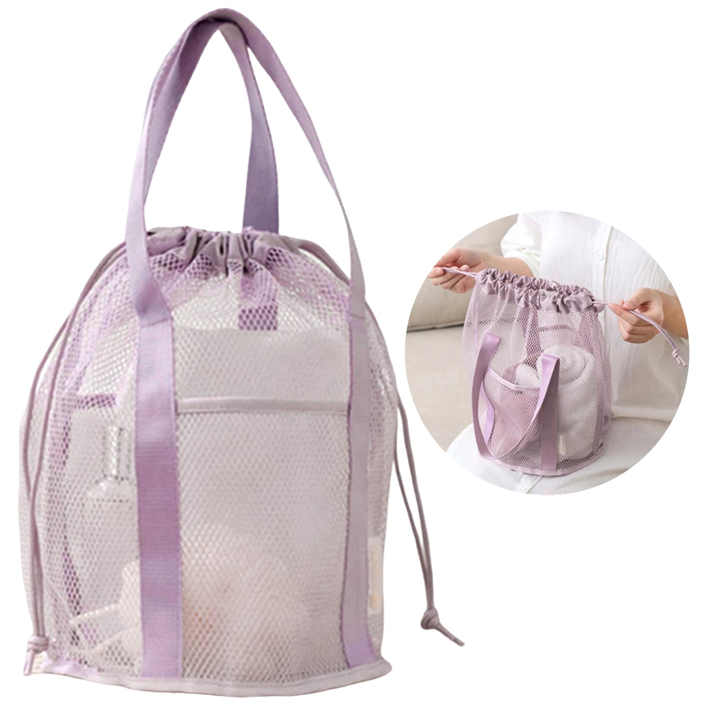 Foldable Drawstring Mesh Toiletry Storage Bag