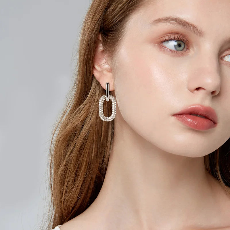 925 Sterling Silver Moissanite Paperclip Drop Earrings
