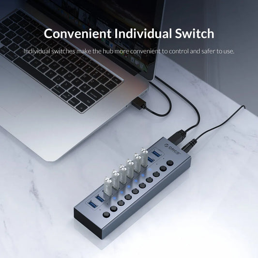Multi-Port USB 3.0 Data Hub & Power Adapter for PC and Laptop