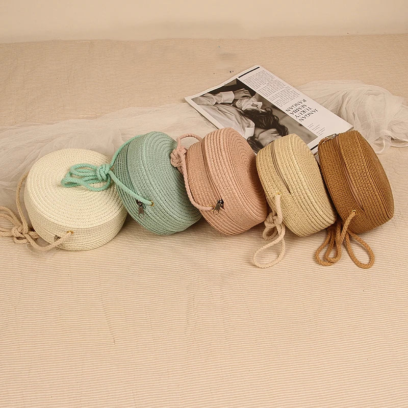 Handwoven Round Straw Crossbody Bag