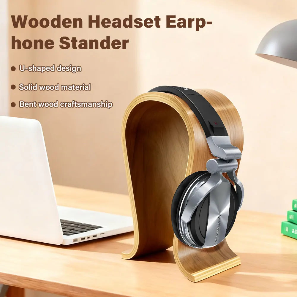 U-Shaped Wooden Headphone Stand for Desk