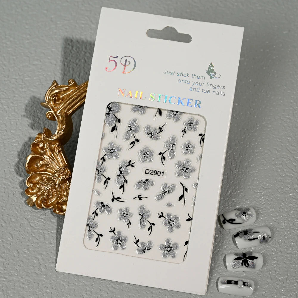 5D Glitter Floral Nail Art Stickers