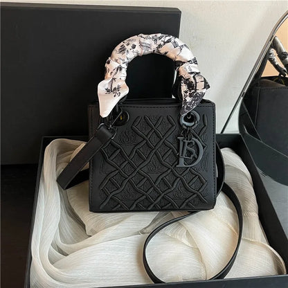 Embroidered Top Handle Crossbody Bag with Scarf