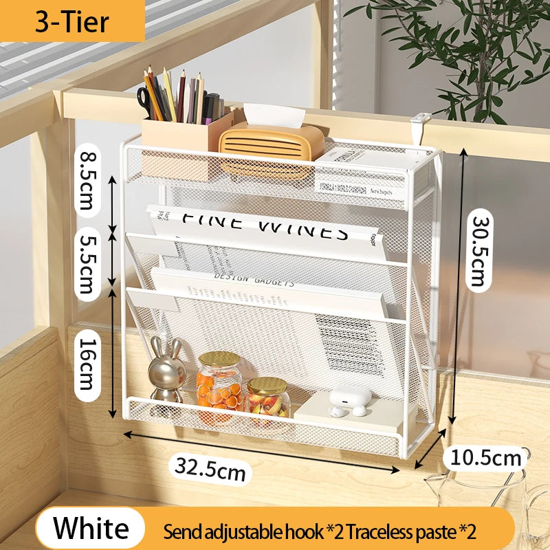 Mesh Desk File Organizer, 5-Tier Vertical Document Tray with Wall Mount Option
