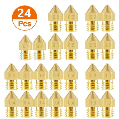 24-Piece MK8 Brass 3D Printer Nozzle Set