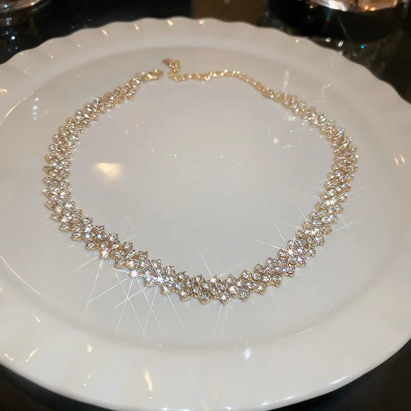 Geometric Rhinestone Crystal Choker Necklace